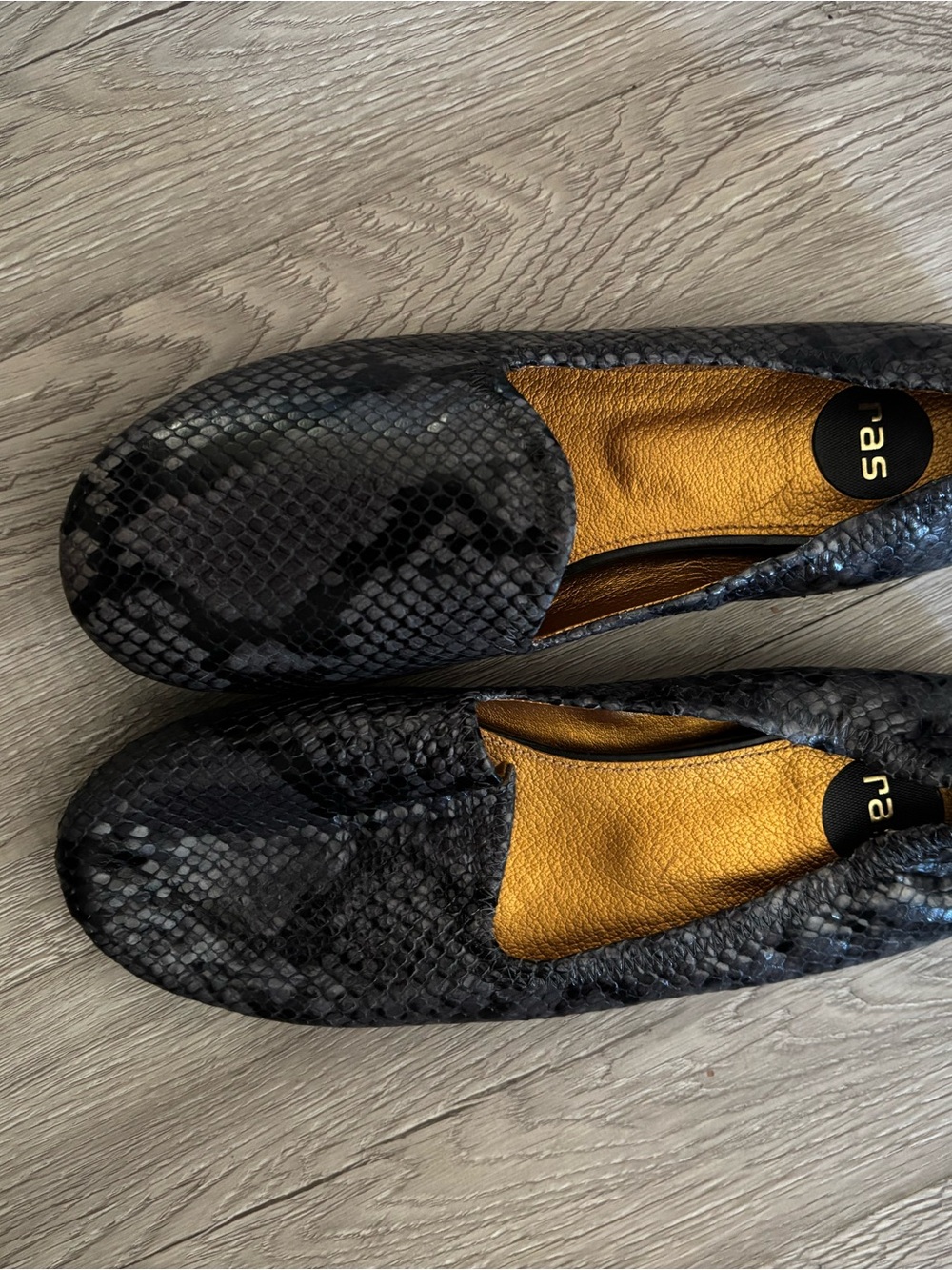Ras Black Snakeskin-Patterned Leather Flats